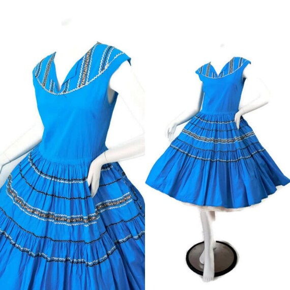 Vintage 1950s Deep Turquoise Blue Patio Dress by T