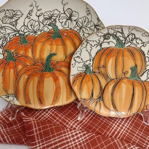 One Plate+Napkin EMBOSSED Thanksgiving Autumn Harvest  Pumpkin  Dinner Plate 10.75" Or Salad Plate 8.5"