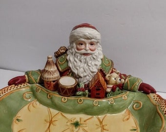 FITZ & FLOYD Santa Claus With a Toys Gifts SERVING Bowl Platter Cookie Plate Snacks Bowl 13 "