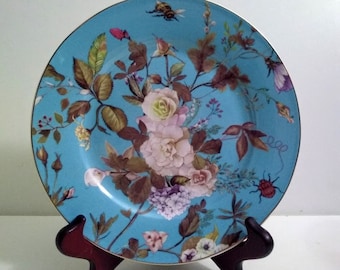 ONE Plate Camelia White Gardenia Easter Flower Blue Floral Salad Plate 8 "