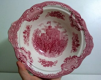 JOHNSON BROTHERS White Red Transfer England Castles Cereal Oatmeal Soup Bowl