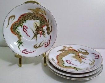 One Plate Vintage Hand Painted Kutani Japan Sunray Chinese Eastern Oriental Gold Moriage Dragonware SAUCER 5.5" Or Soup Cereal Bowl 7.5"