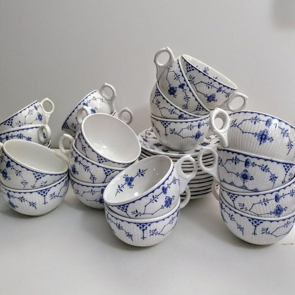 FURNIVALS Denmark Limited England  Blue White Tea Coffee Cup Saucer ONE SETBy BlessedJunk