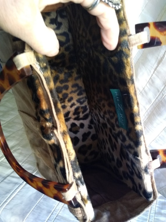 小物 LATE 80s LEOPARD BUM FLAP Vintage 1980s Lucite Handles Leopard Faux Fur Belt Brown