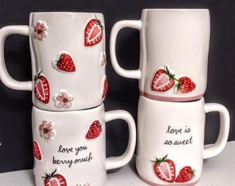 ONE Mug + Napkin STRAWBERRIES Magenta Birthday Valentine's Day Love Is Sweet Love You Berry Much Rae Dunn Mug Your Choice
