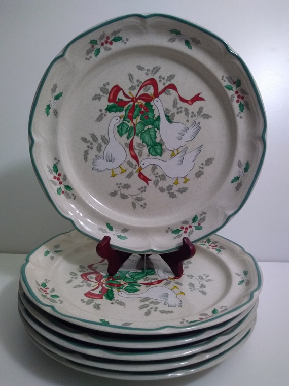 One Plate International Tableworks MARMALADE CHRISTMAS Geese Red Ribbon Japan Stoneware DINNER Plate 10 7 8by Blessedjunk Etsy Canada