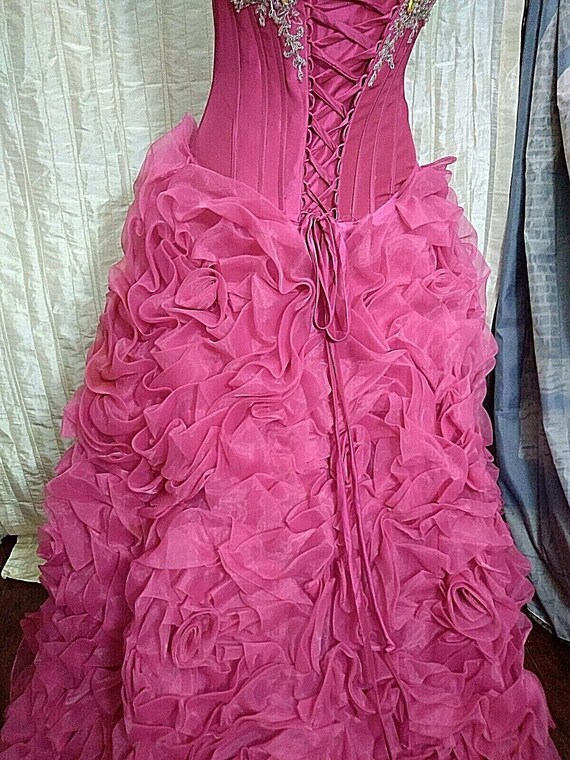 Vintage Quinceanera Hot Pink 3 Dimensional Floral… - image 7