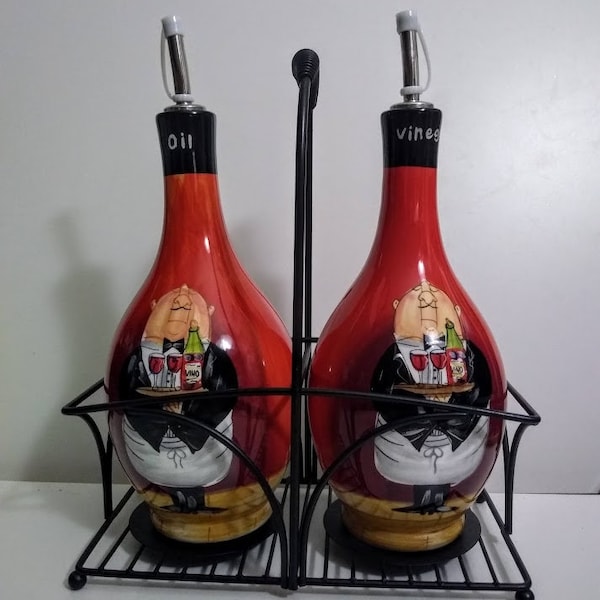 Chef Cook "DINNER IS SERVED" 2 Oil And Vinegar Bottles SetBy BlessedJunk