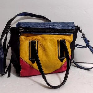 RARE Botkier Leather Colorful Yellow Pink Blue Block Color Crossbody Handbag Purse
