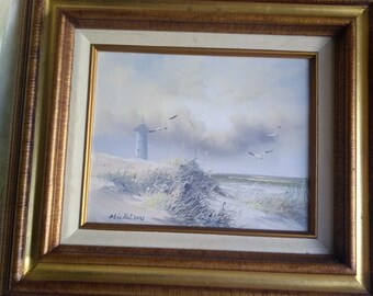 Vintage James Mickelson Authentic Oil Painting Lighthouse Seascape Picture