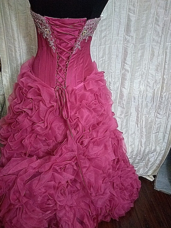 Vintage Quinceanera Hot Pink 3 Dimensional Floral… - image 9