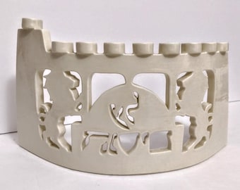 Rare Artist Arnold Schwarzbart Signed Judaica Jewish Hanukkiyah HANUKKAH MENORAH Porcelain Candle Holder