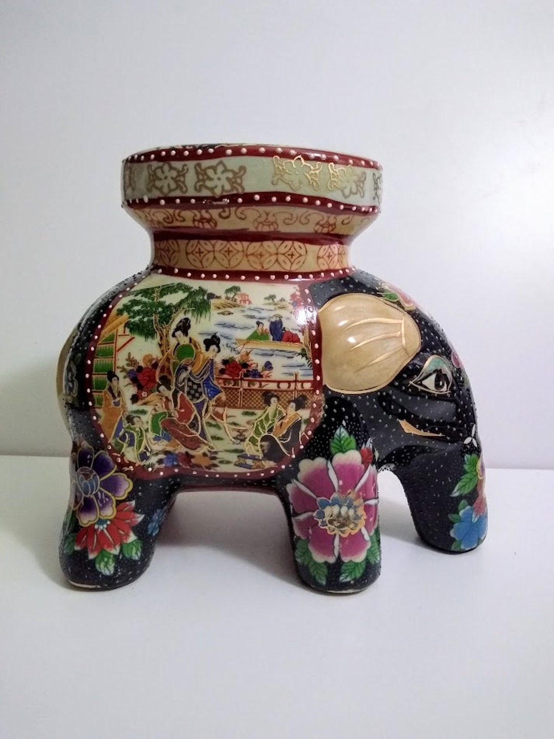 Royal SATSUMA Elephant Plant Holder Stand Figurine Ceramic Statue Etsy