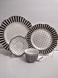 ONE Plate GOTHIC Halloween Black White Stripes Polka Dots Dinner Plate 11.5" Or Salad Plate 9.25" Or Cup & Saucer