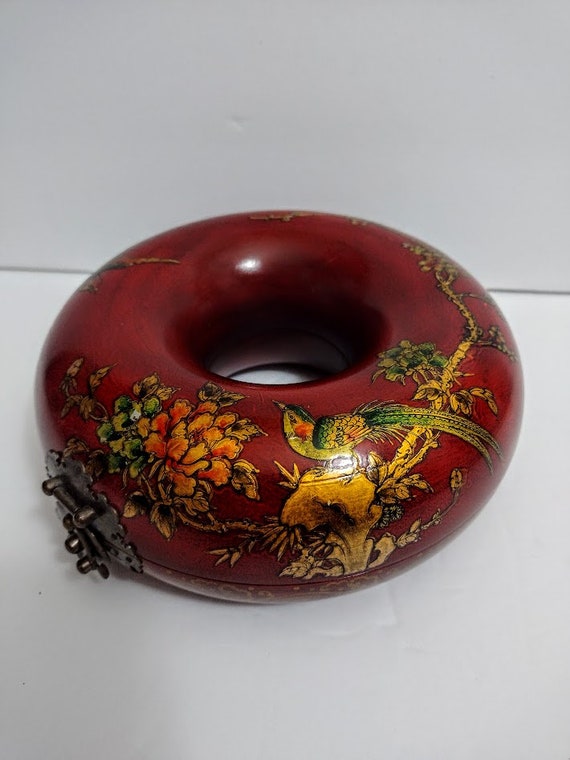 Oriental Asian PARADISE Bird Lacquer Donut Shape W