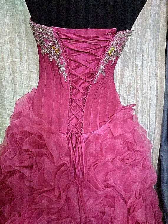 Vintage Quinceanera Hot Pink 3 Dimensional Floral… - image 8