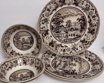 One Plate Brown Sepia Transfer Victorian Style  British Heritage Earthenware Legend  Dinner Plate 10.75 " Or Cereal Oatmeal Bowl 7 "