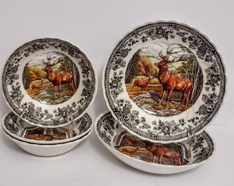ONE Plate QUEEN&#39;S Quintessential Game Thanksgiving  Deers Stag Doe Pasta Bowl 8.75&quot; Or Cereal Bowl 6 3.8&quot; You Choose
