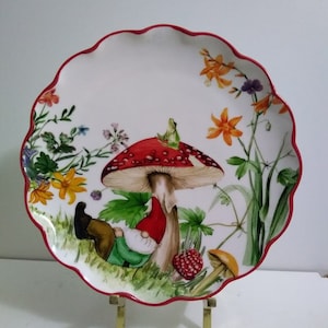 One Plate MUSHROOM Gnome Stoneware Salad Appetizer Breakfast Plate 8.25" By BlessedJunk