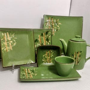 One Plate Sushi Green Speckled Embossed Bamboo Square Plate Rectangle Plate Bowl Mug Teapot Your choice
