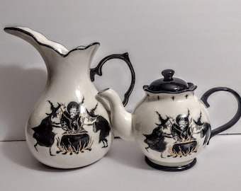 ONLY TEAPOT  Potter&#39;s Studio WITCHES Spell Cauldron Potions Crow Pumpkin Halloween Gothic Teapot Your Choice of Design