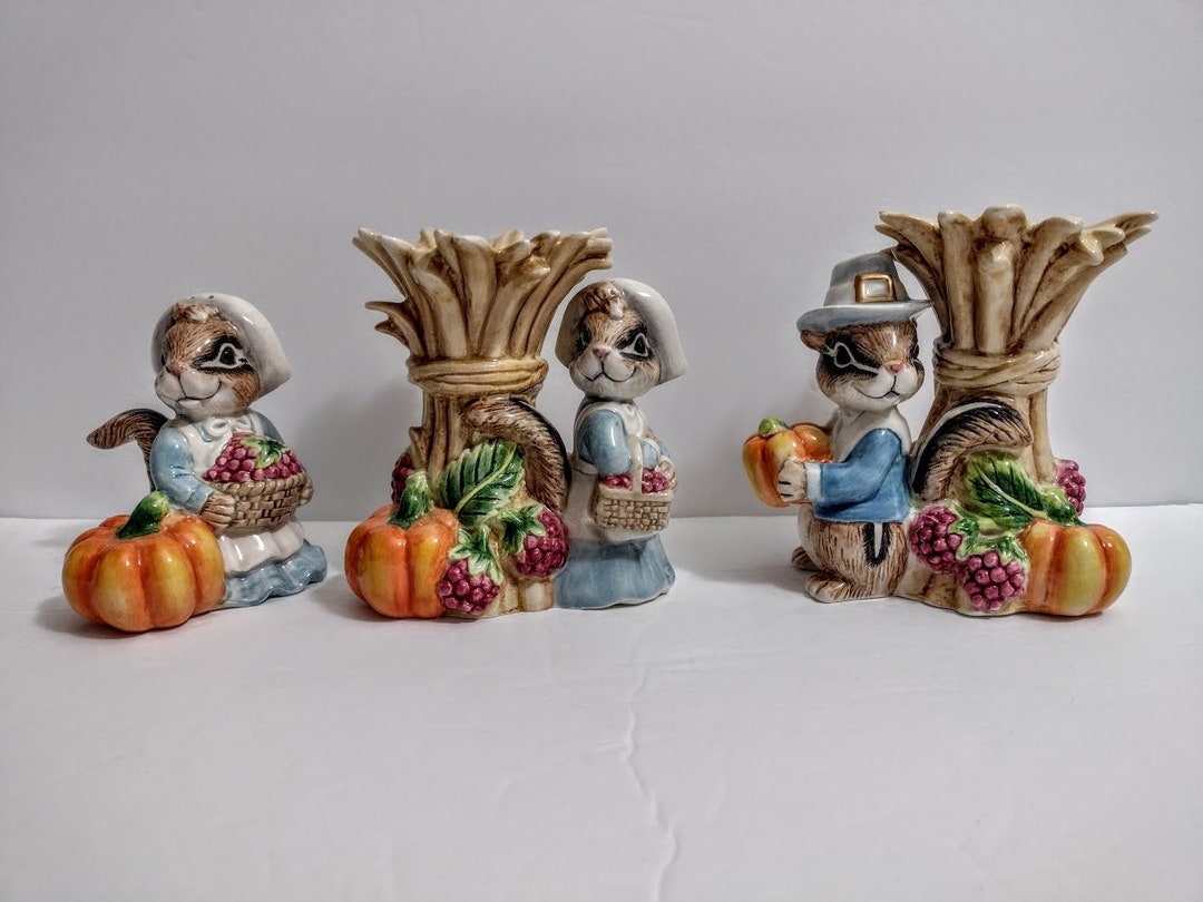 One Candle Holder Chipmunks Pumpkins Raspberries FITZ & FLOYD Etsy