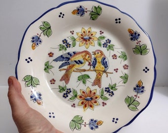 One Plate J. Willfred Division Of Charles Sadek Import Company Hand Painted Birds Sparrows Flowers WALL Hanging Plate Bowl 9 "