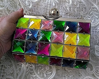 Kate Spade Jeweled Rainbow Unicorn  Iridescent  Colorful Rhinestone Crystal Purse Clutch Evening HandbagBy BlessedJunk