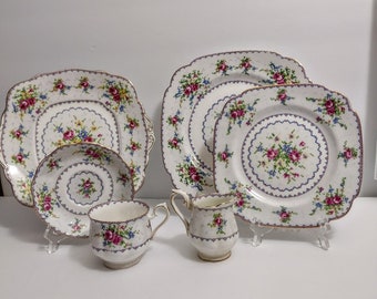 ROYAL ALBERT Petit Point Cross Stich Floral Embroidery Pattern  SCALLOPED Edge Dinner Salad Side Bread Butter Plate Cup Saucer Your Choice