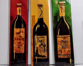 One DIANA AHRENS Authentic Signed ART Wine Bottle Bar Decor Wall Hanging