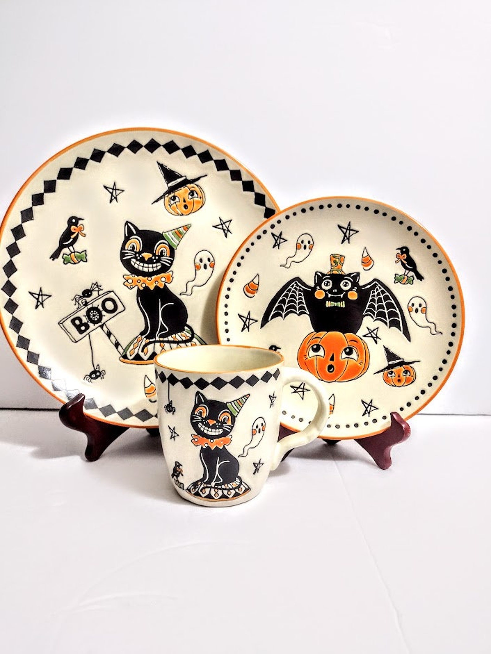 One Bowl HALLOWEEN BOO Pumpkin Cat Bat Spiders Webs Cereal Oatmeal ...