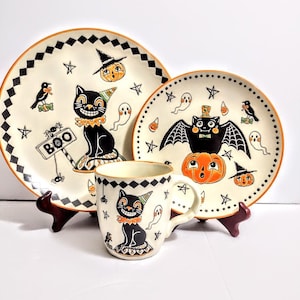 One Plate or Mug HALLOWEEN BOO Pumpkin Cat Bat Spiders Dinner Plate or Salad Plate or Coffee Mug Etsy Australia