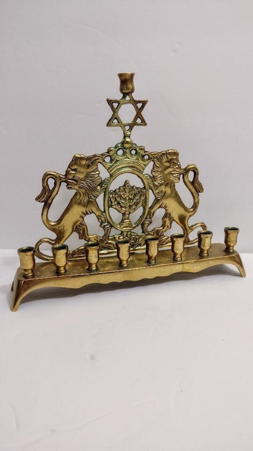 Judaica HANUKKAH MENORAH LIONS David Star Pentagramma Brass Etsy