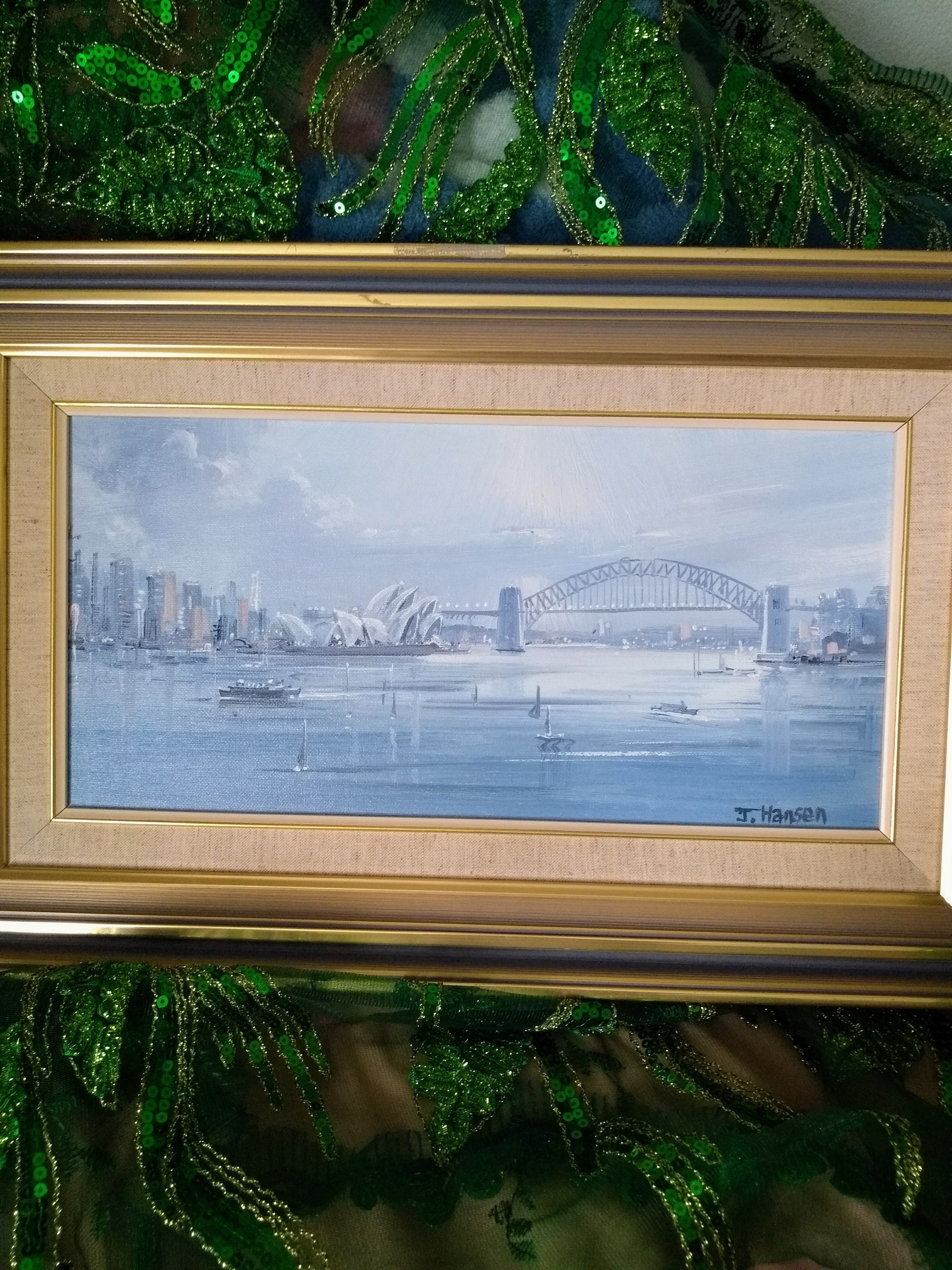 芸能人愛用のルームウェア ヴィンテージ T. ハンセン 油絵 サイン入り シドニー風景画 絵画