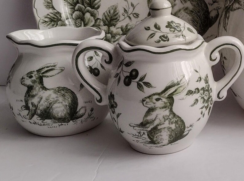 ONE Plate+tablemat BUNNY Rabbit EASTER Green Transfer Salad Appetizer ...