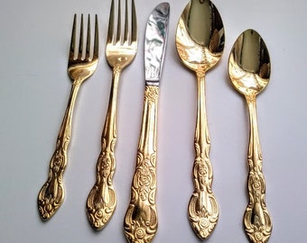 GOLD PLATED KOREA Table Silverware 5 Pieces Set