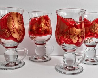 RARE ONE Glass Red Gold Clear Glass With Handle Signed FORBES Drinking Glass 6"