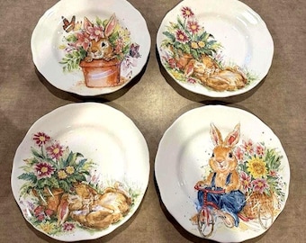 ONE Plate EASTER Bunny Rabbit With Bike Sleeping Bunny Rabbit In A Pot Salad Plate 8.5 "