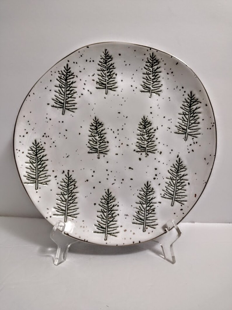 ONE PLATE Embossed Christmas Pine Trees Winter Gold Snow TRANQUILITY
