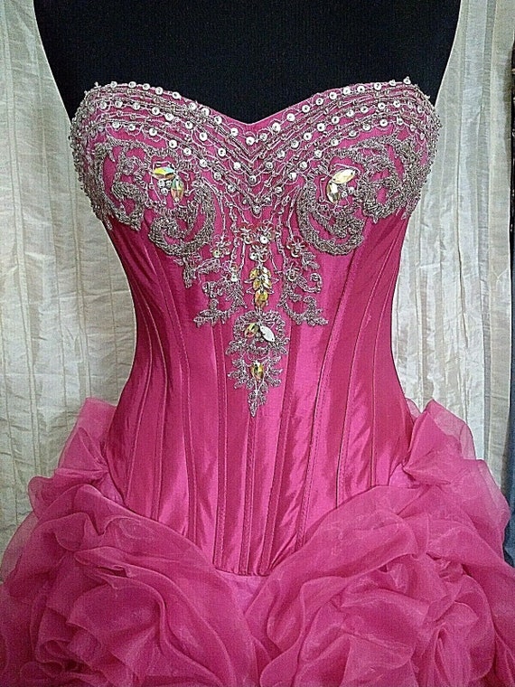 Vintage Quinceanera Hot Pink 3 Dimensional Floral… - image 1