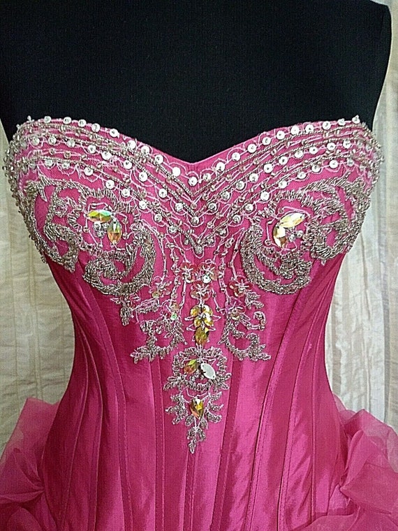 Vintage Quinceanera Hot Pink 3 Dimensional Floral… - image 4