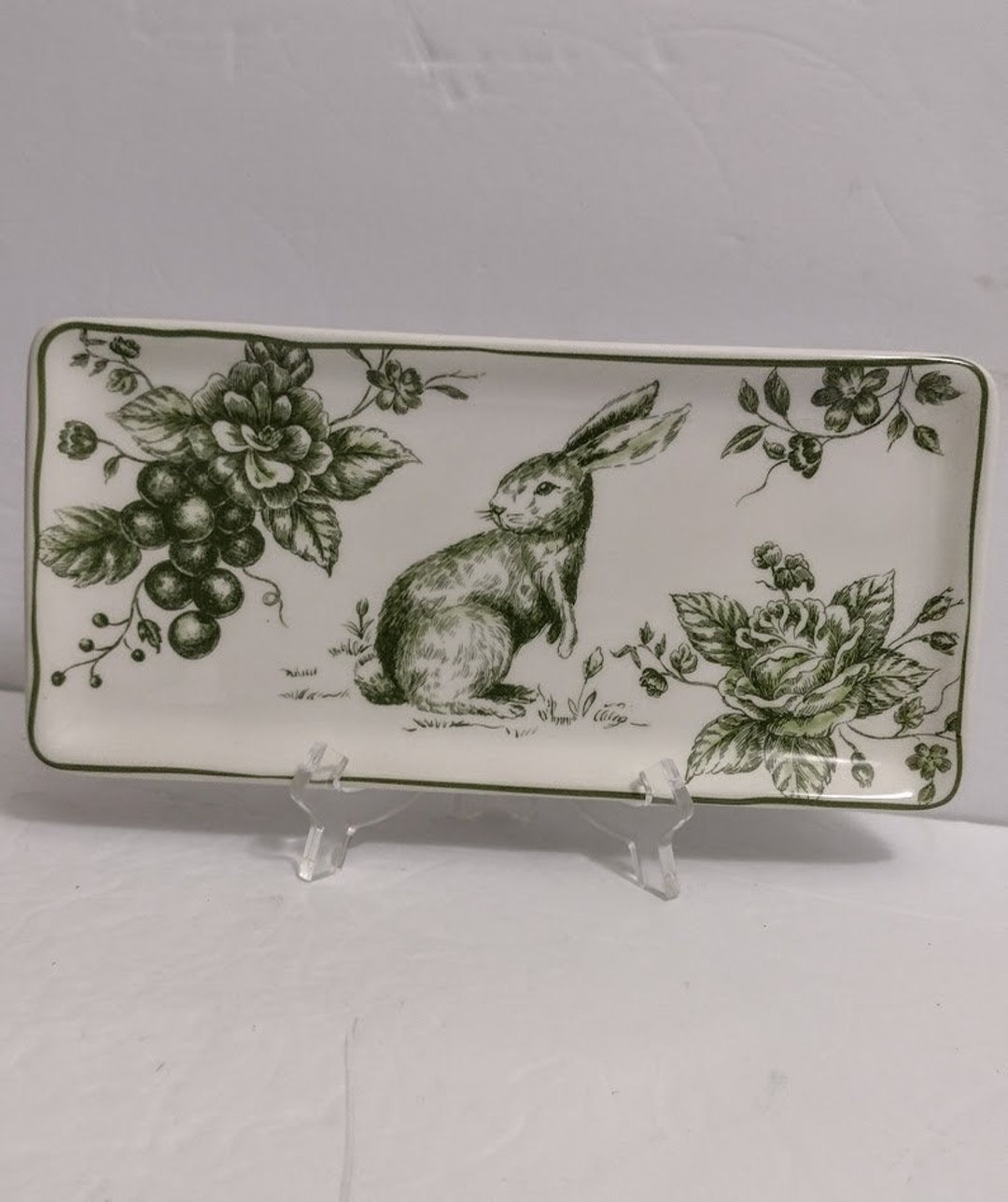 Green Rabbit Chinaware Napkin+one Plate Green Bunny Rabbit EASTER Sushi Snacks Serving ...