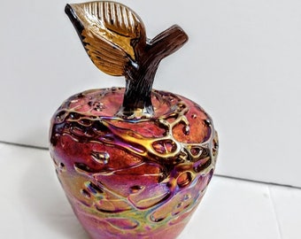 Figura decorativa de pisapapeles de manzana de estudio de arte arcoíris soplado a mano coleccionable IRIDESCENT, escultura de vidrio