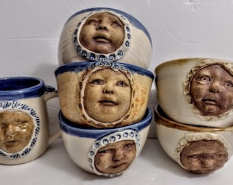 ONE Bowl Hand Made FACE Pottery Bowl Or Mug You CHOOSE