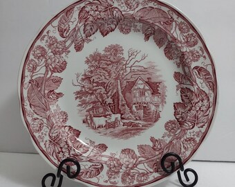 Vintage SPODE  Archive Collection VICTORIAN Series Rural Scenes Village Cow Anise Vine Edge Hand Engraved Copper Transfer Dinner Plate 10.5"