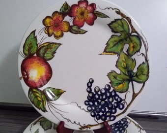 One Plate Vintage PIER 1 New Harvest Italy Apple Grapes Thanksgiving Dinner Plate Or Salad Appetizer Breakfast Plate 8"