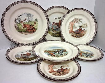 One Plate Thanksgiving Turkey Deer Stag Doe Pheasant Mallard Ducks Dinner Plate 10 7/8" Or Salad Plate 8 1/8"
