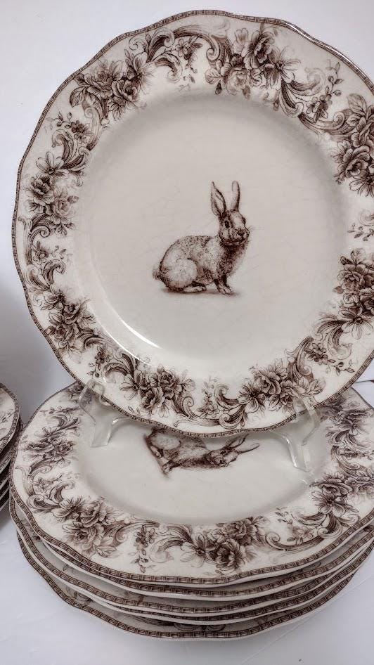Napkin+one Plate Rabbit Bunny Easter Sepia Brown Transfer Dinner Plate ...