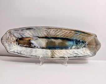 Bill Campbell Pottery Crackle CRYSTALINE Drip Glaze Signed  Extra Large Vase Tray 19.25"
