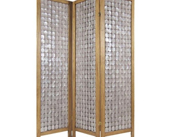 Clear Capiz Shell Strings Room Divider 3 Piece Screen 71" x 54" x 1.5"